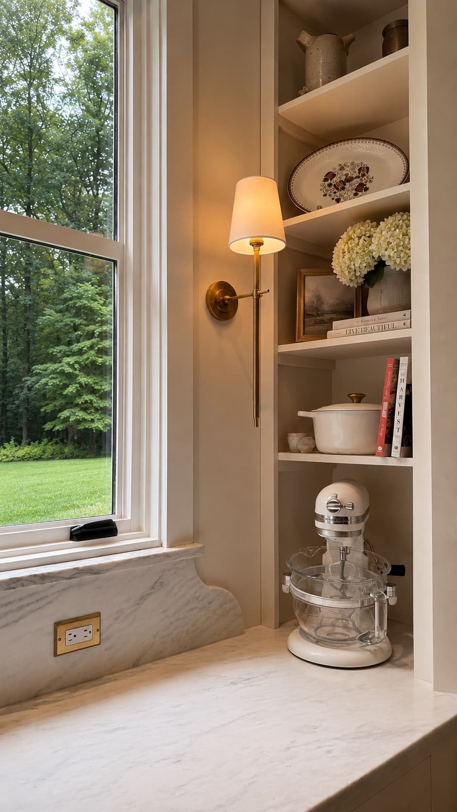 Kitchen counter detail with built-in shelving